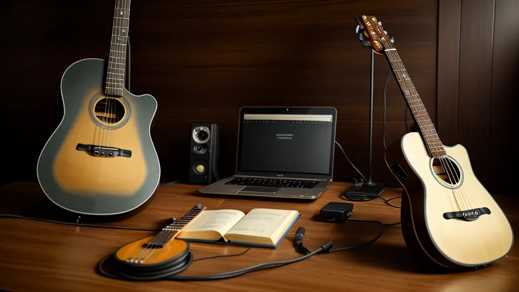 Online-Gitarrenkurs im Vergleich: Dashboard-Nahaufnahme mit handgeschriebenem Übeplan für Wiedereinsteiger