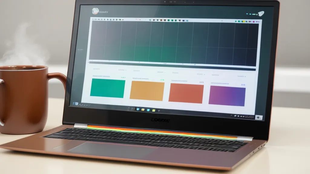 Laptop mit Fortschrittstabelle und einer Gitarre im Hintergrund.