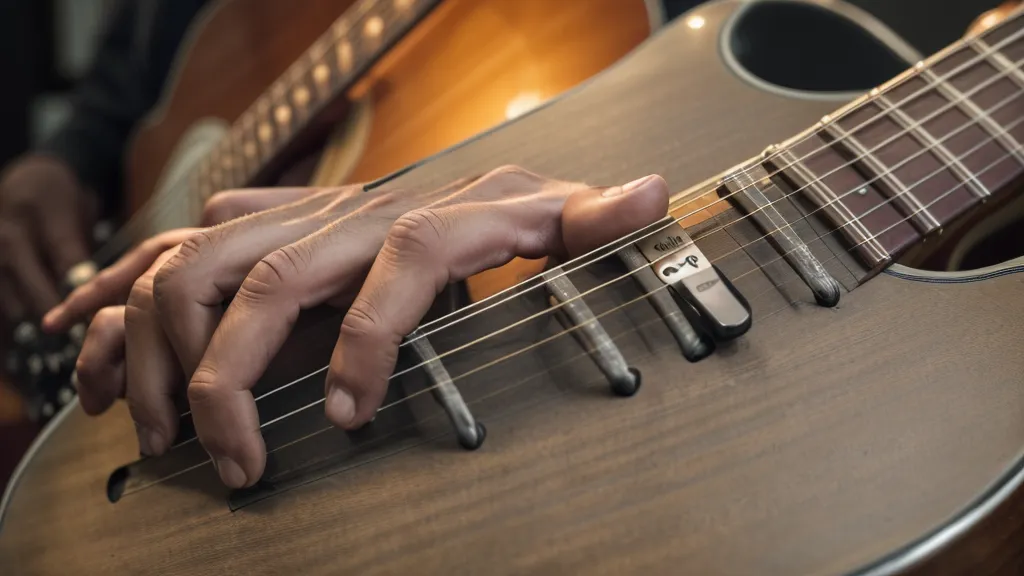 Nahaufnahme einer Hand, die einen C-Dur Akkord auf einer Gitarre greift