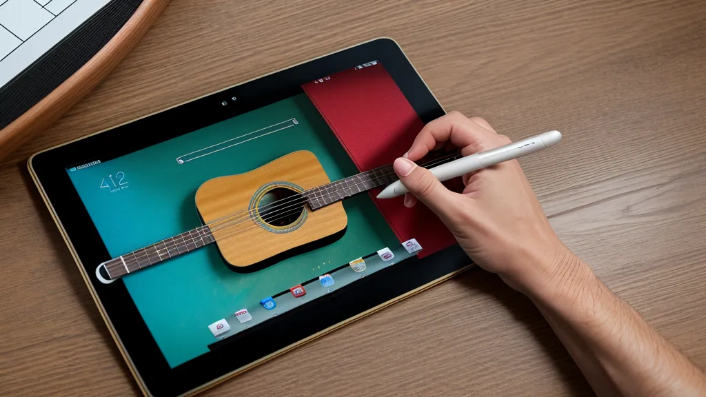 Digitales Dashboard eines Online-Gitarrenkurses auf einem Tablet