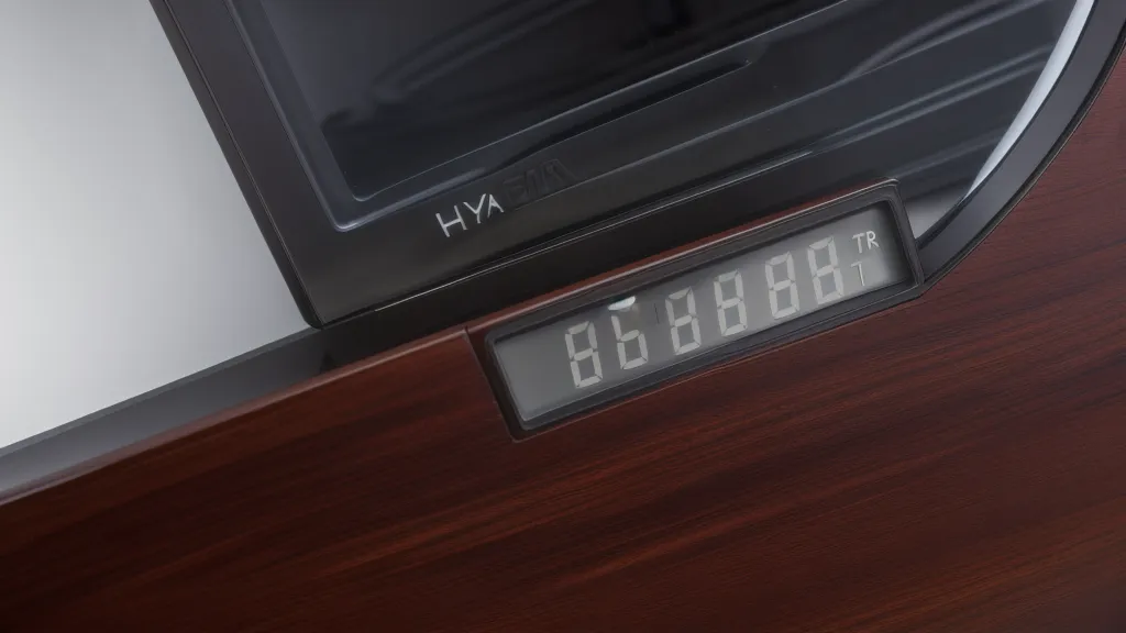 Ein digitales Hygrometer zeigt die ideale Luftfeuchtigkeit von 50 Prozent für Instrumente an.