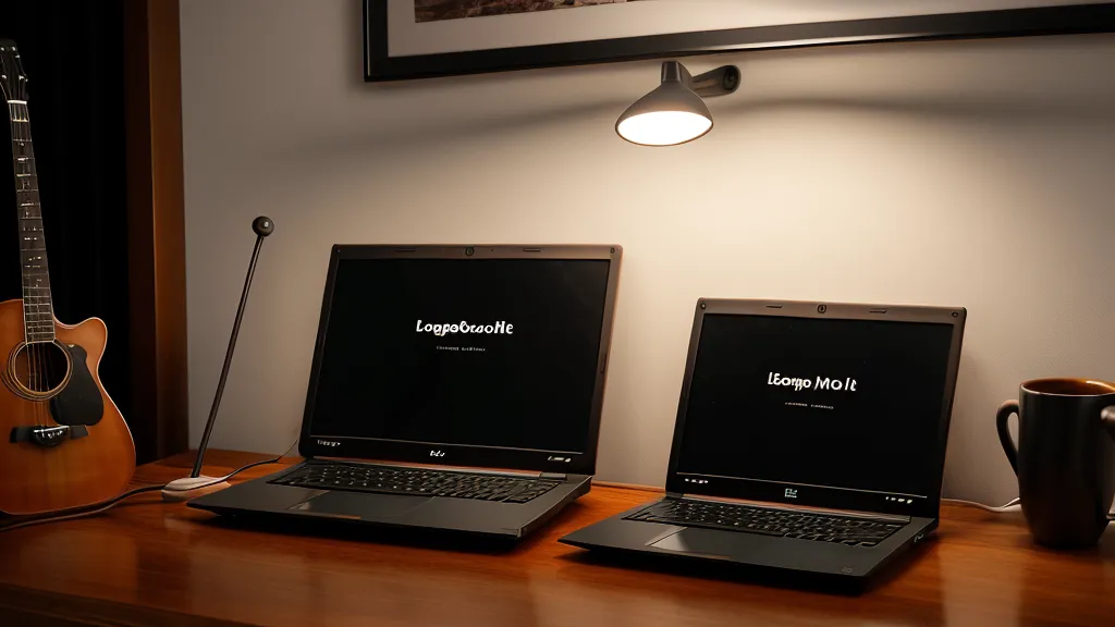 Laptop-Bildschirm mit einer Liste von Gitarren-Lektionen und einer Kaffeetasse.