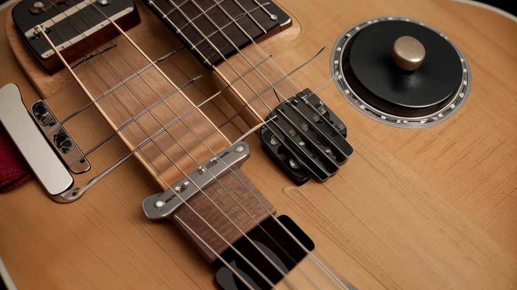 Detailaufnahme eines Stimmgeräts an einer Gitarre, das die Frequenz 440 Hz anzeigt.