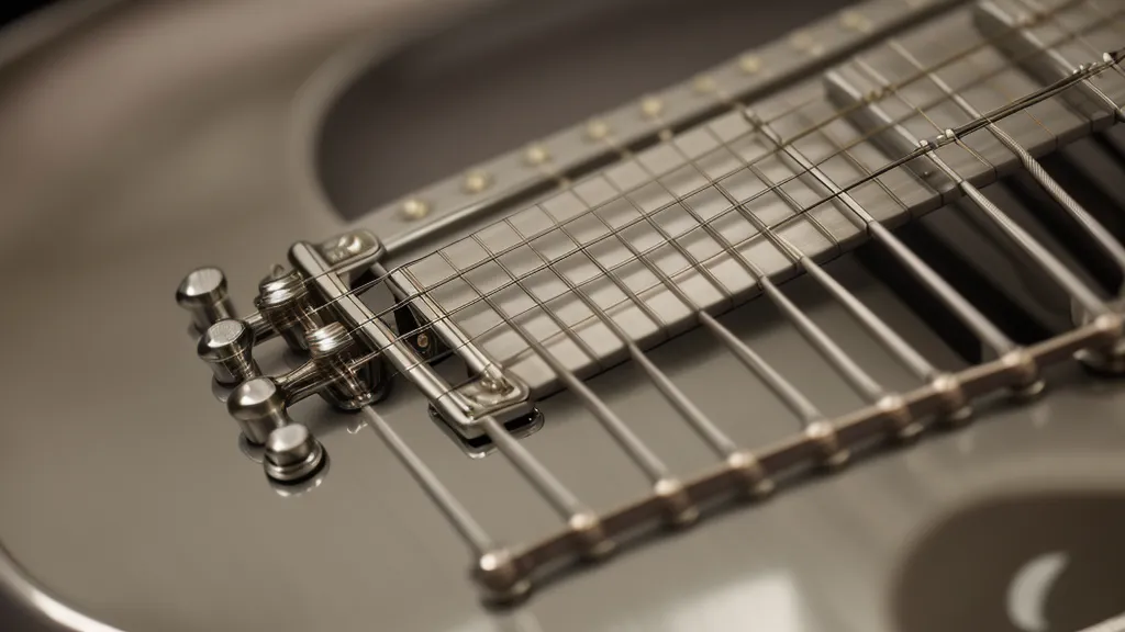 Nahaufnahme von neuen Gitarrensaiten vor dem Aufziehen.