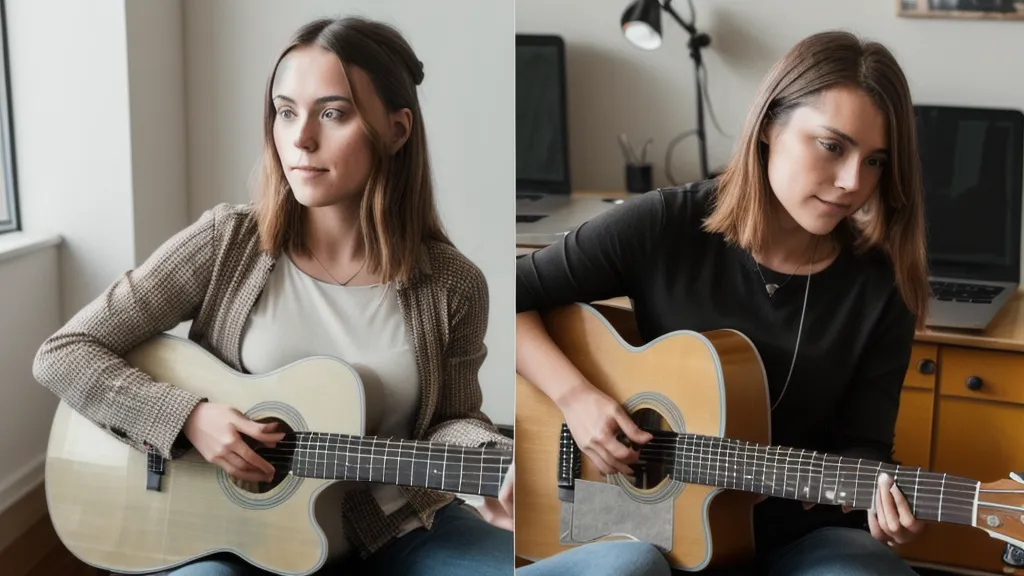 Online-Gitarrenlektion auf einem Laptop-Bildschirm im Home Office - Michigit Gitarrenkurs im Alltagstest für Erwachsene