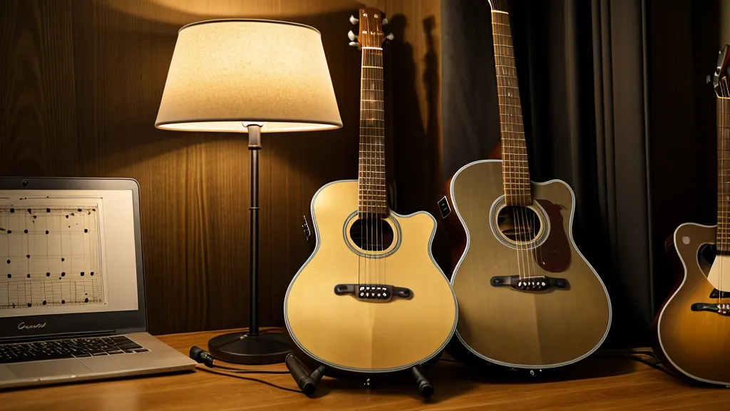 Gitarrenzubehör auf dem Wohnzimmertisch als Teil der flexiblen Übungsroutine