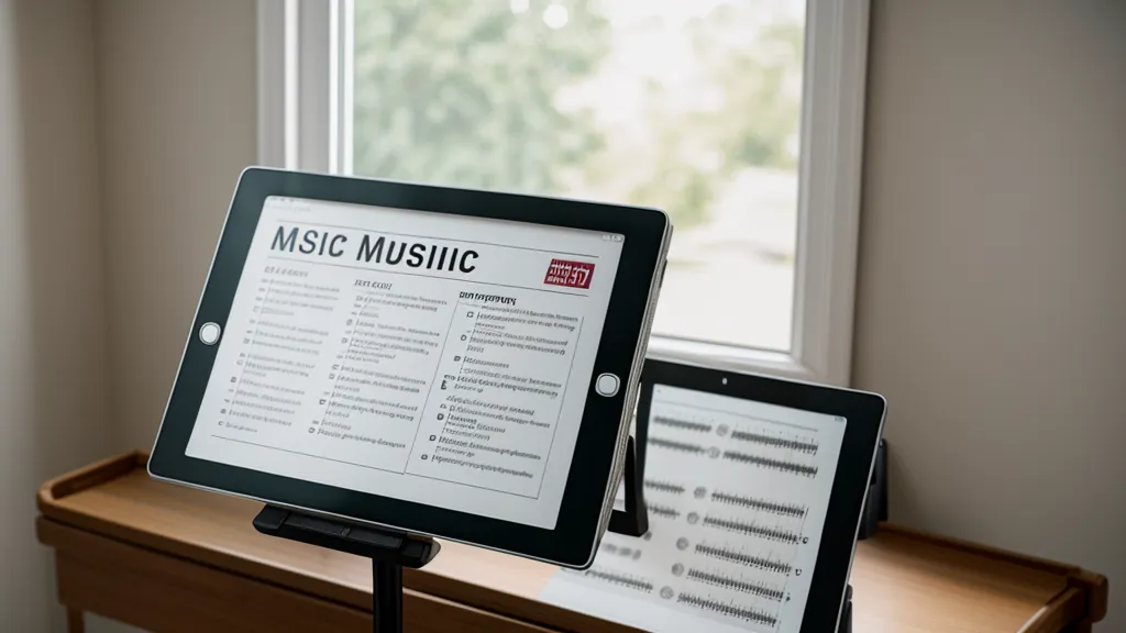 Strukturierter Übungsplan für Gitarre auf einem Tablet mit Plektrum