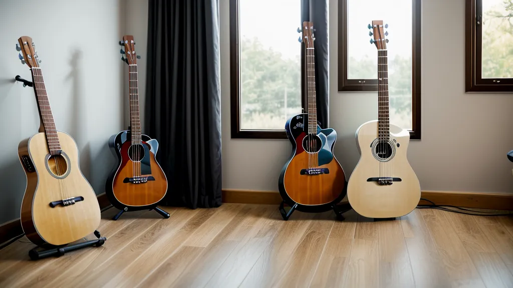 Gitarren-Setup für Erwachsene mit Akustik- und E-Gitarre im Wohnzimmer.